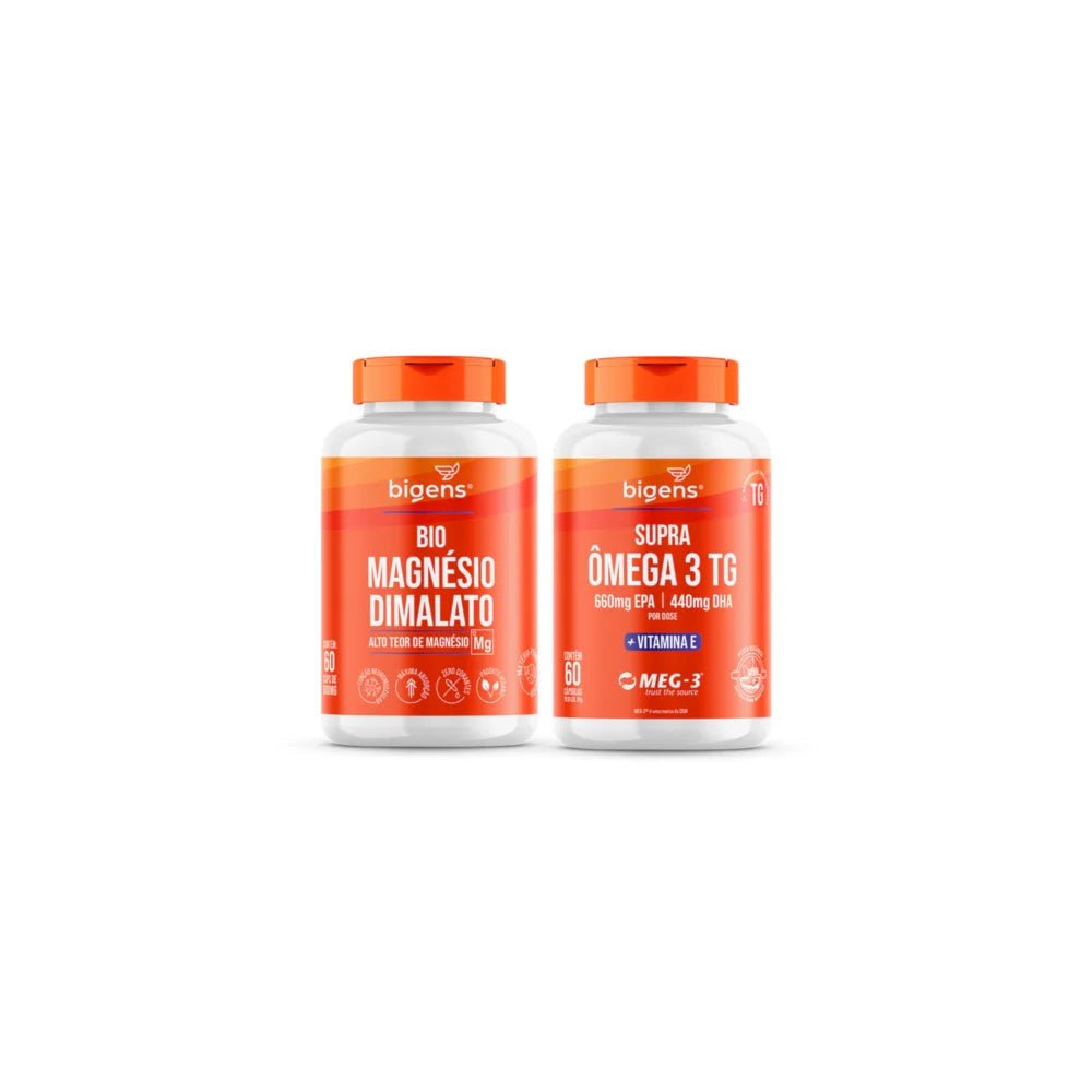 Bio Magnésio Dimalato + Supra Ômega 3 TG Alto em Magnésio Elementar + 660mg EPA | 440mg DHA 60 + 60 Cápsulas - Bigens