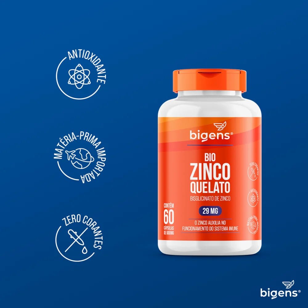 Bio Zinco Quelato | 29mg Bisglicinato de Zinco 60 Cápsulas - Bigens