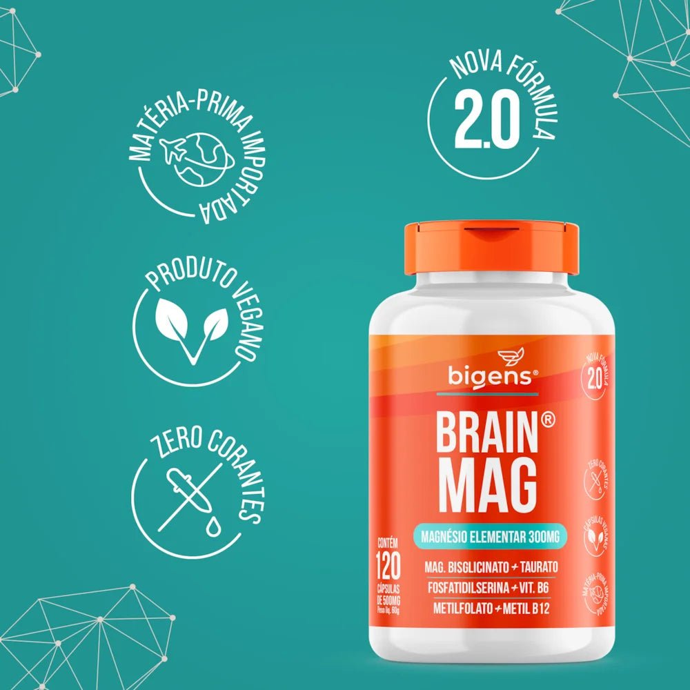 Brain Mag 2.0 | Magnésio + Forfatidilserina + B6, B9, B12 120 Cápsulas - Bigens