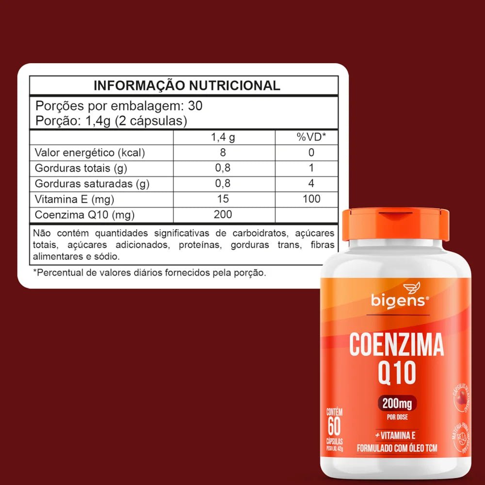 Coenzima Q10 200mg | +Vitamina E 60 Cápsulas - Bigens