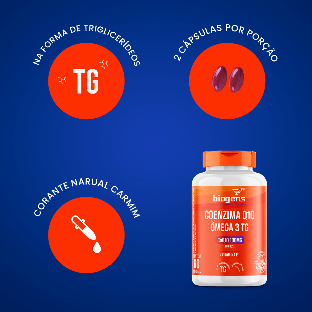 Coenzima Q10 + Ômega 3 | Q10 100mg + Ômega 3 311mg + Vit. E 15mg 60 Cápsulas - Bigens