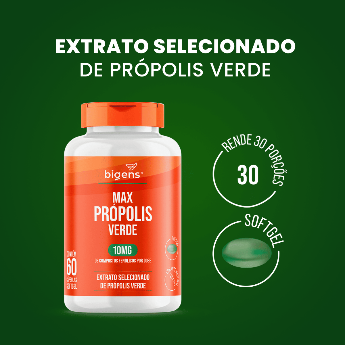 Max Própolis Verde | 10mg de Compostos Fenólicos 60 Cápsulas - Bigens