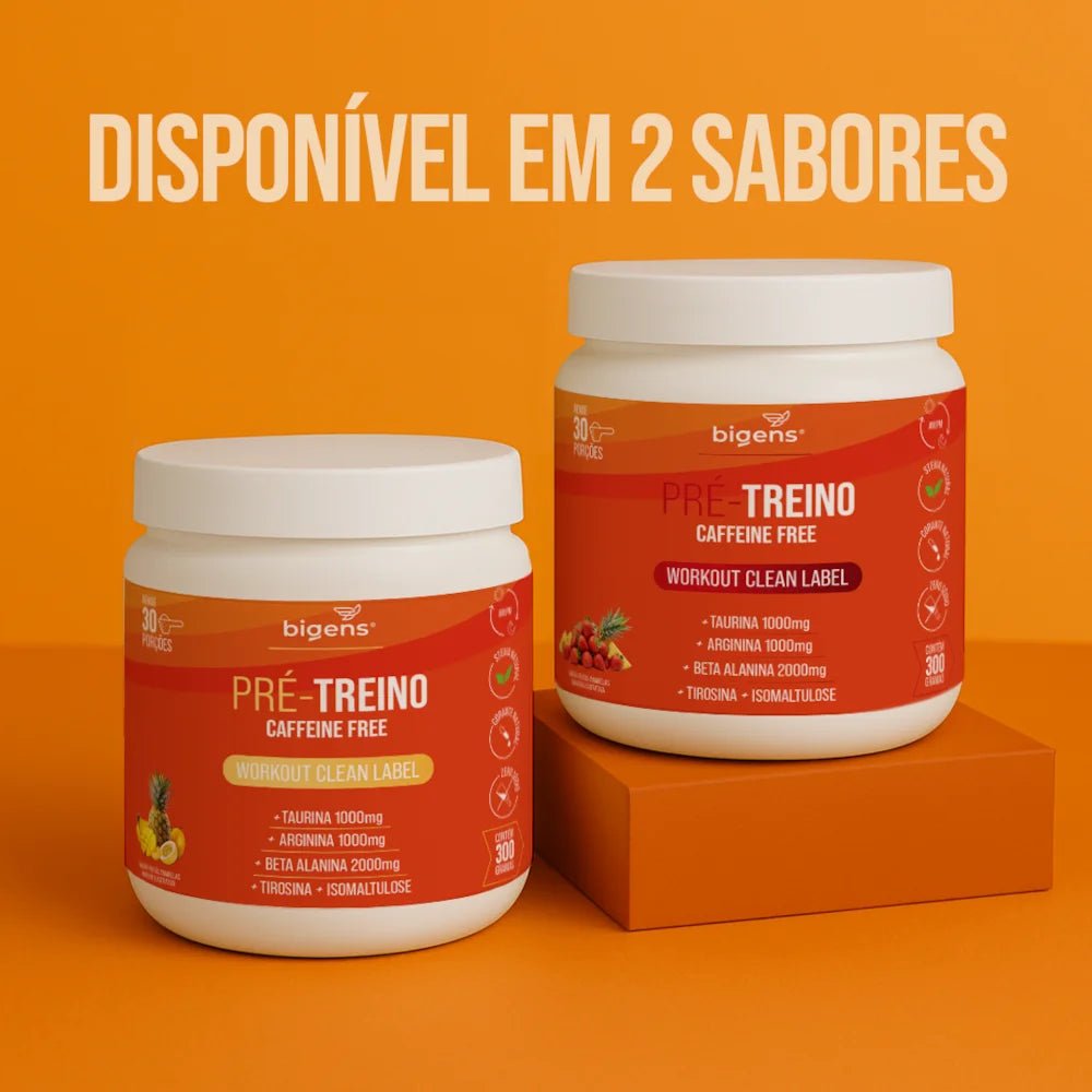 Pré - Treino Caffeine Free Morango e Abacaxi Taurina + Arginina + Beta alanina + Tirosina e Isomaltulose 300g - Bigens
