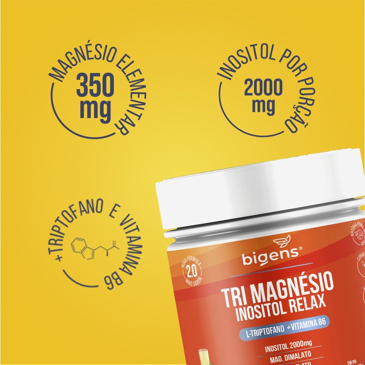 Tri Magnésio Inositol Maracujá | Triptofano + Vitamina B6 180g - Bigens