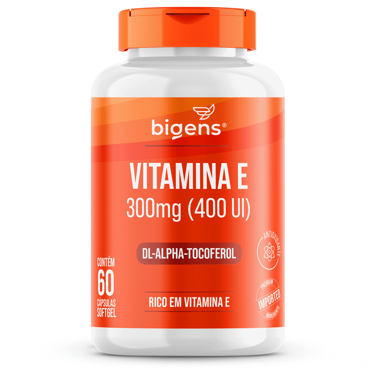 Vitamina E | 300mg (400 UI) DL - alpha - Tocoferol 60 Cápsulas Softgel - Bigens